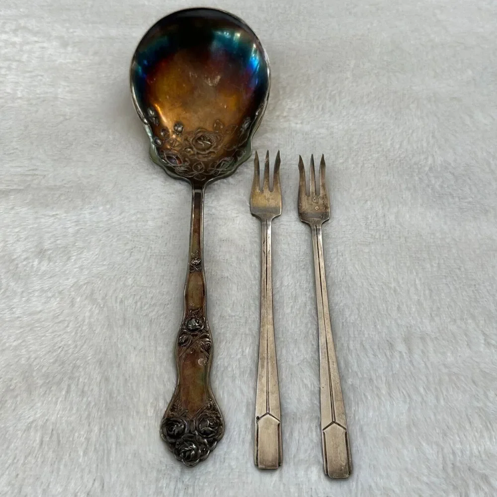 Vintage Holmes & Edwards Ladle Serving Silverplate Floral and Cocktail Forks Lot